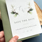 Sage green save the date with monogram greenery design