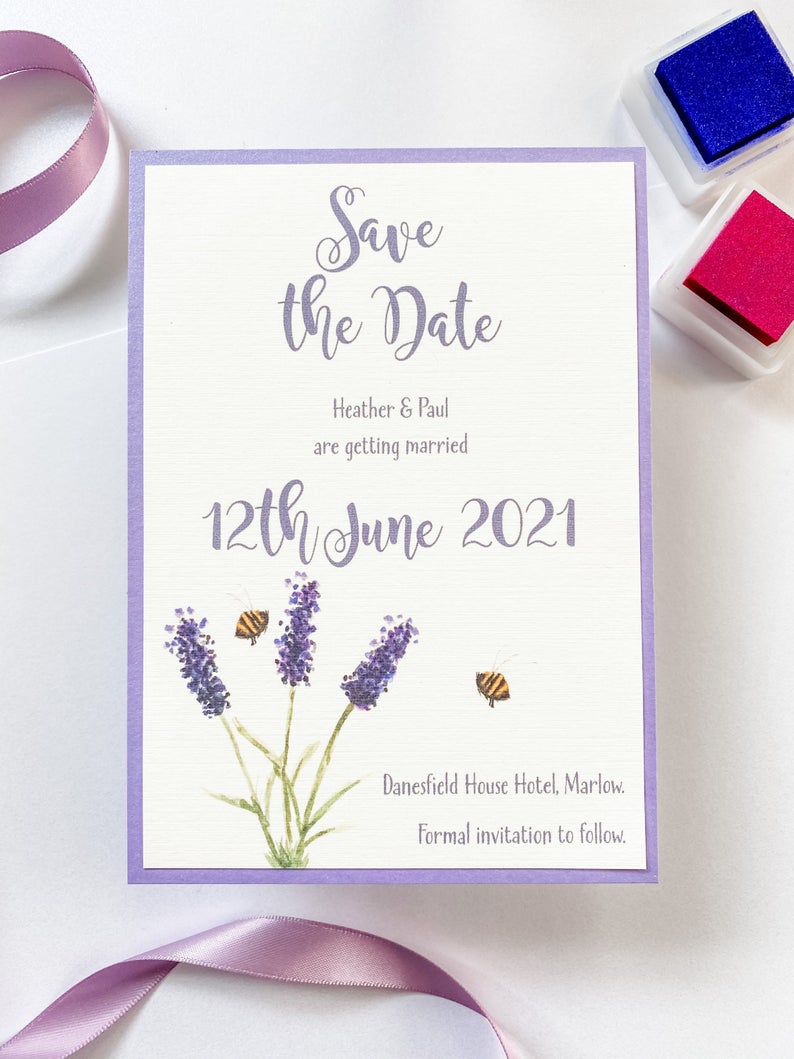 Watercolour Lavender & The Bee Save The Date