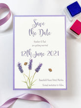 Load image into Gallery viewer, Watercolour Lavender &amp; The Bee Save The Date
