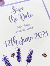 Load image into Gallery viewer, Watercolour Lavender &amp; The Bee Save The Date
