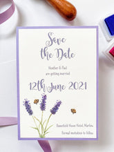 Load image into Gallery viewer, Watercolour Lavender &amp; The Bee Save The Date
