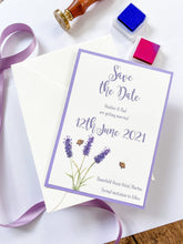 Load image into Gallery viewer, Watercolour Lavender &amp; The Bee Save The Date
