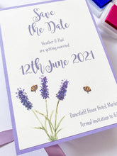 Load image into Gallery viewer, Watercolour Lavender &amp; The Bee Save The Date
