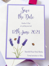 Load image into Gallery viewer, Watercolour Lavender &amp; The Bee Save The Date
