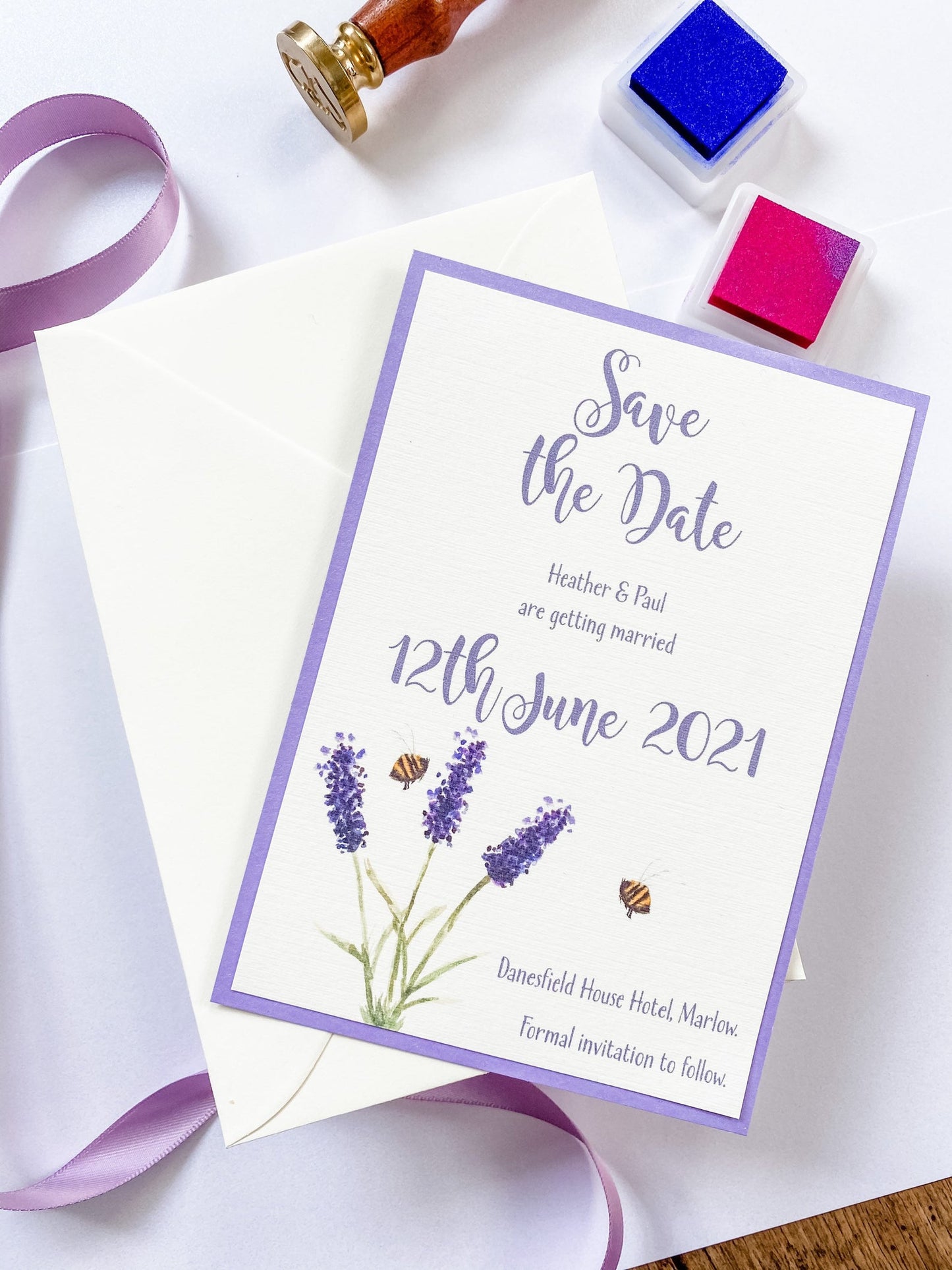 Watercolour Lavender & The Bee Save The Date