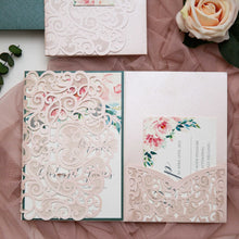 Load image into Gallery viewer, Blush and Emerald Green Wedding Invitation
