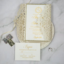 Load image into Gallery viewer, Gold Glitter and Ivory Wedding Invitation Set
