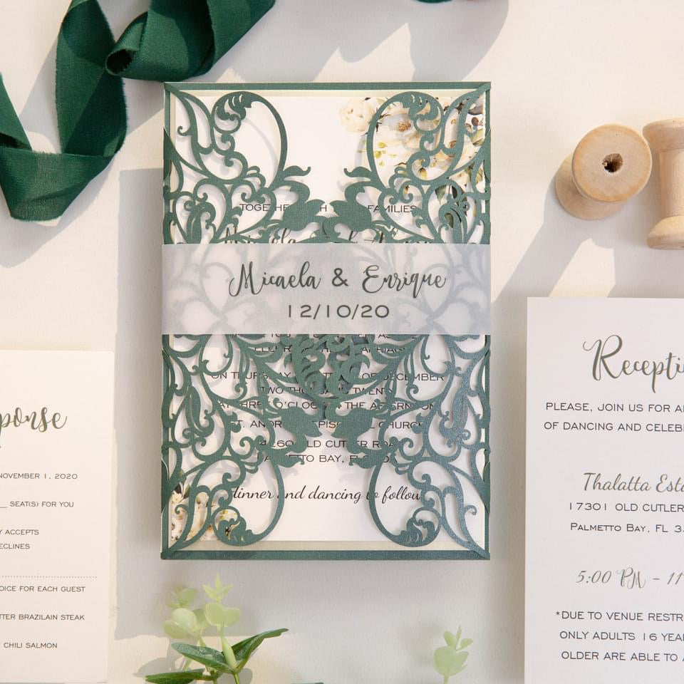 Soft Emerald Green Gatefold Wedding Invitation