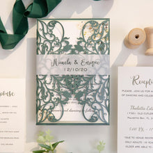 Load image into Gallery viewer, Soft Emerald Green Gatefold Wedding Invitation

