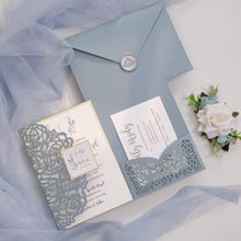 Load image into Gallery viewer, Dusty Blue Trifold Wedding Invitation
