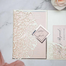 Load image into Gallery viewer, Ivory and Blush Shimmer Foiled Wedding Invitation Set
