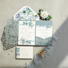 Load image into Gallery viewer, Dusty Blue Floral Wedding Invitation Set
