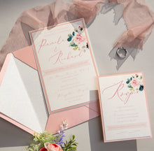 Load image into Gallery viewer, Soft Pink Florals and White Glitter Wedding Invitation
