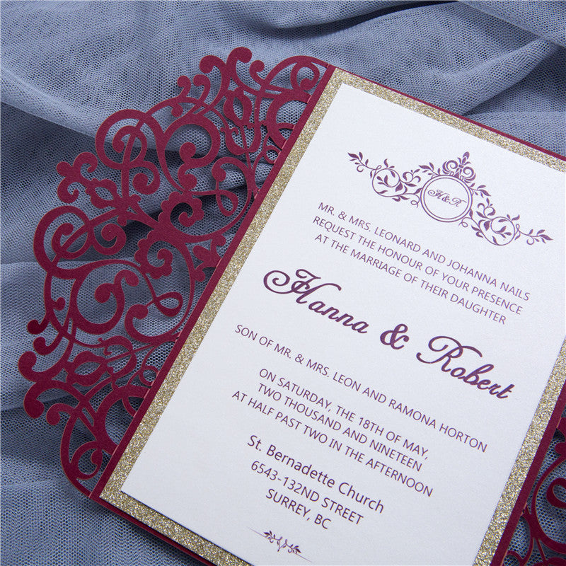 Burgundy Gatefold Wedding Invitation