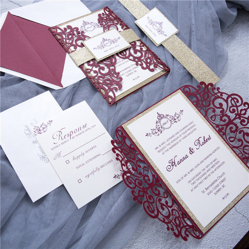 Burgundy Gatefold Wedding Invitation