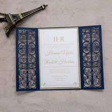 Load image into Gallery viewer, Navy Ornate Gatefold Wedding Invitation
