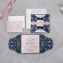 Load image into Gallery viewer, Navy and Blush Square Laser Cut Invitation
