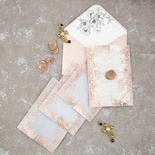 Load image into Gallery viewer, Rose Gold Foil Stamped Vellum Invitation
