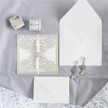 Load image into Gallery viewer, Silver Glitter Invitation with Ribbon and Brooch Closure
