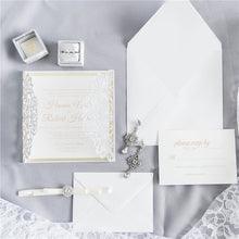 Load image into Gallery viewer, Silver Glitter Invitation with Ribbon and Brooch Closure
