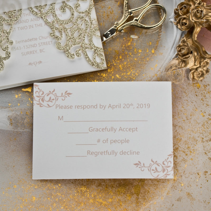 Gold Glitter Ornate Wedding Invitations