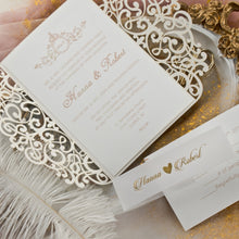 Load image into Gallery viewer, Gold Glitter Ornate Wedding Invitations
