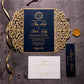 Gold Shimmer and Navy Ornate Wedding Invitations with Foil