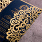 Gold Shimmer and Navy Ornate Wedding Invitations with Foil