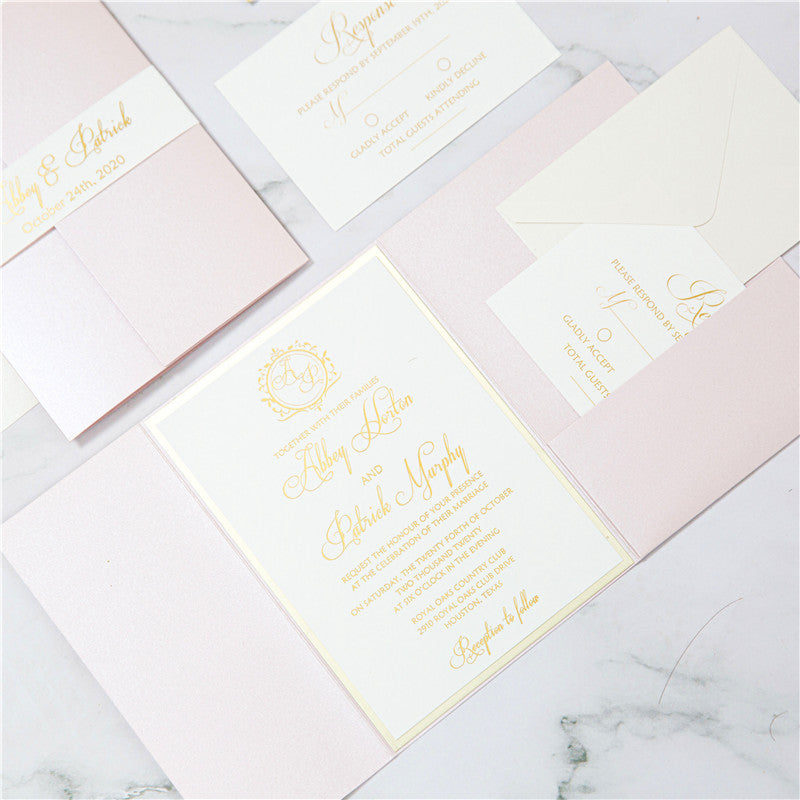 Blush Shimmer Trifold Wedding Invitation