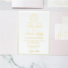 Load image into Gallery viewer, Blush Shimmer Trifold Wedding Invitation
