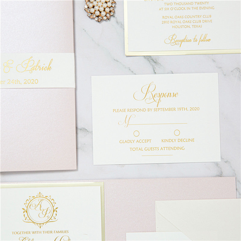 Blush Shimmer Trifold Wedding Invitation