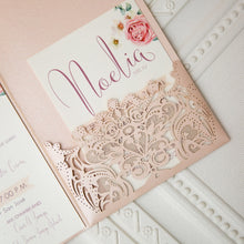 Load image into Gallery viewer, Blush Shimmer Floral Wedding Invitation
