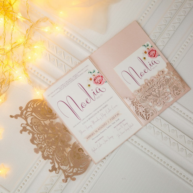 Blush Shimmer Floral Wedding Invitation
