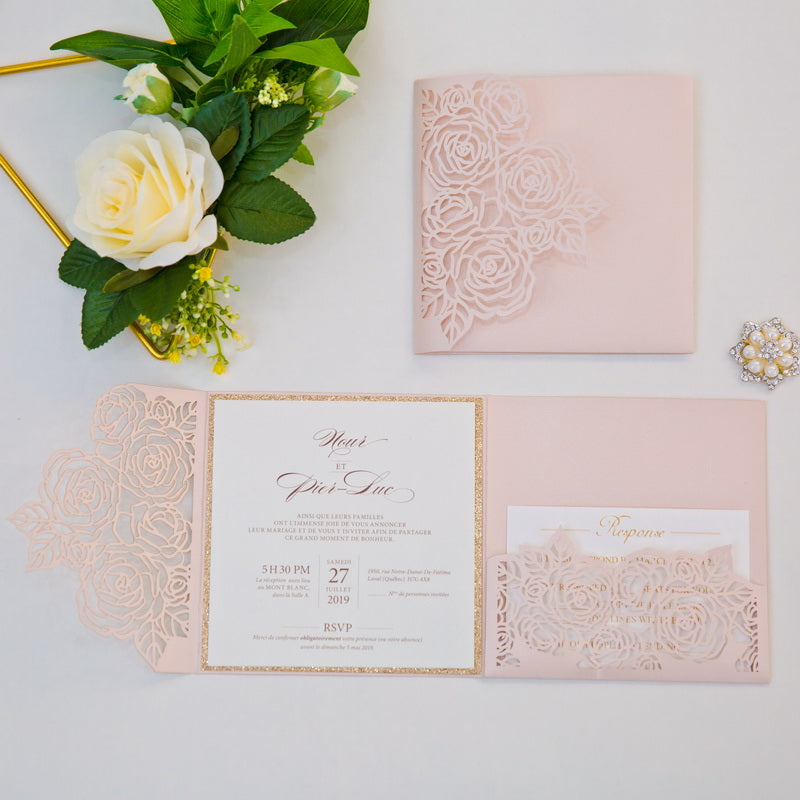 Blush Rose Design Laser Cut Wedding Invitation