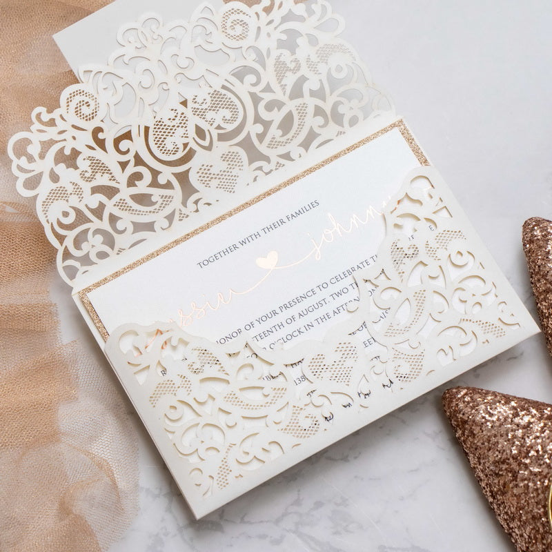 Ivory Envelope Laser Cut Invitation with Glitter Accent