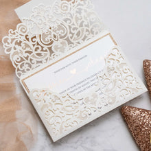 Load image into Gallery viewer, Ivory Envelope Laser Cut Invitation with Glitter Accent
