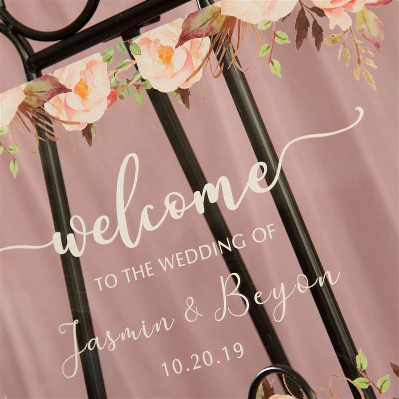 Pink and Peach Floral Clear Acrylic Welcome to our Wedding Sign