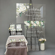 Load image into Gallery viewer, White Floral Clear Acrylic Welcome to our Wedding Sign
