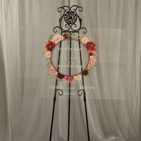 Circular Floral Clear Acrylic Welcome to our Wedding Sign