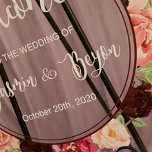 Load image into Gallery viewer, Wreath Style Pink and Red Floral Clear Acrylic Welcome to our Wedding Sign
