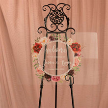 Load image into Gallery viewer, Wreath Style Pink and Red Floral Clear Acrylic Welcome to our Wedding Sign
